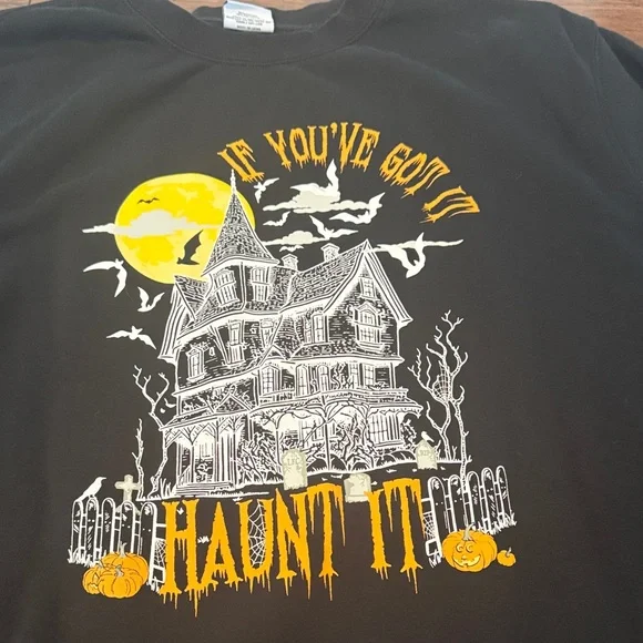 Living Fully Black Halloween Haunted House Sweatshirt Sweatshirts & Hoodies